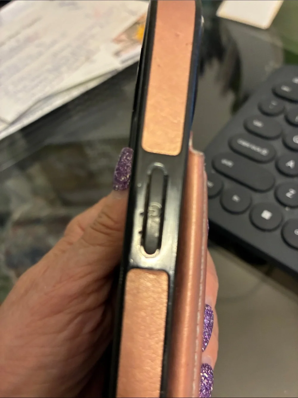 Premium Leather Card Phone Case - Pink Tan